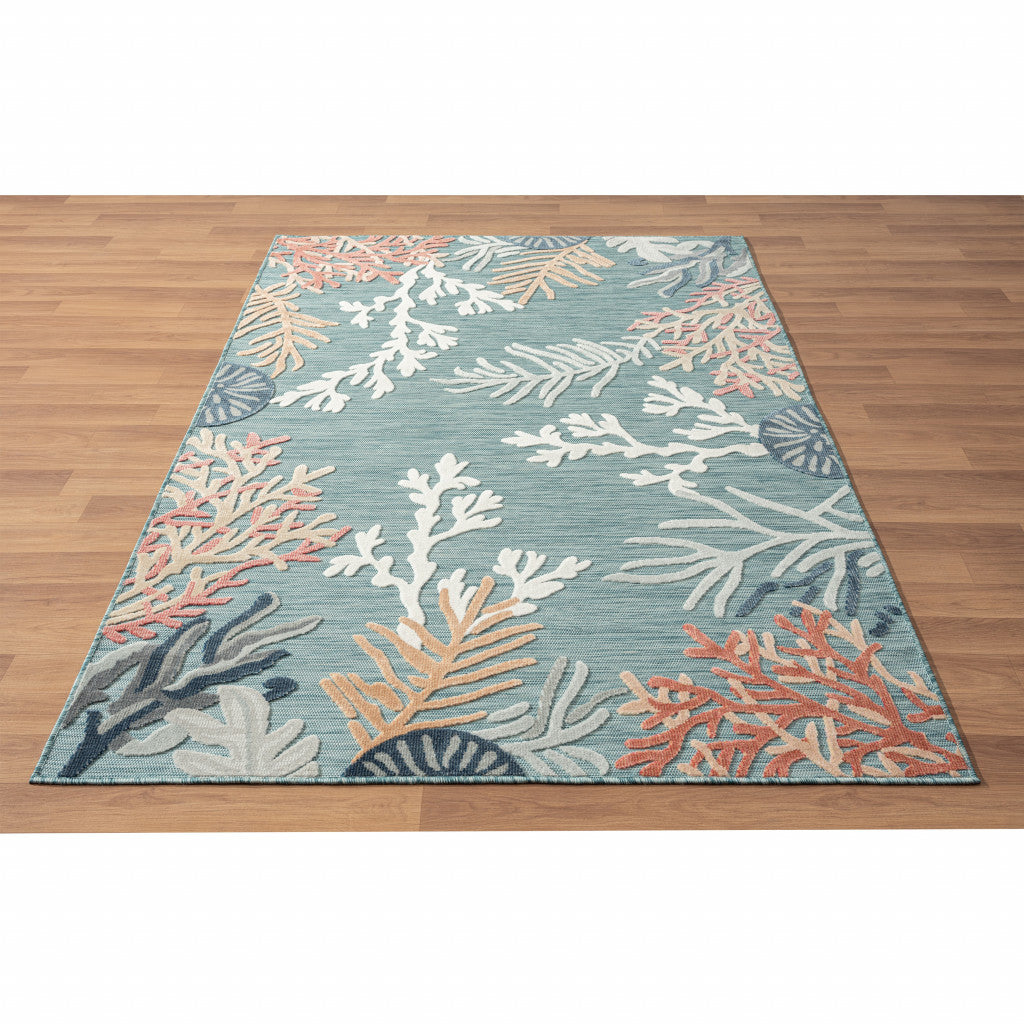 8' X 10' Blue And White Abstract Stain Resistant Indoor Outdoor Area Rug