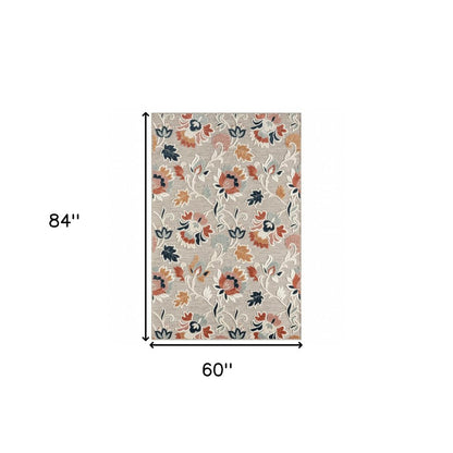 5' X 7' Blue And Gray Floral Stain Resistant Indoor Outdoor Area Rug HomeRoots