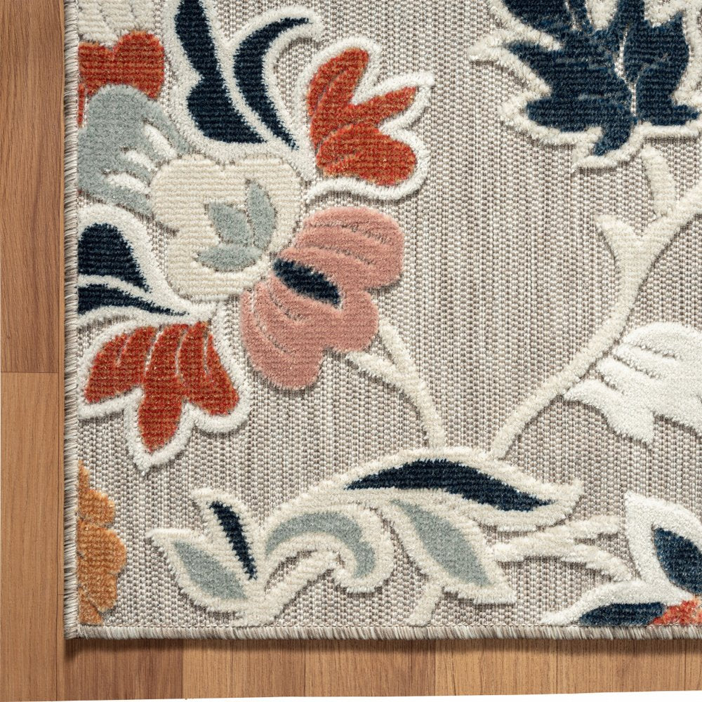 5' X 7' Blue And Gray Floral Stain Resistant Indoor Outdoor Area Rug — view 3