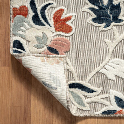 5' X 7' Blue And Gray Floral Stain Resistant Indoor Outdoor Area Rug HomeRoots