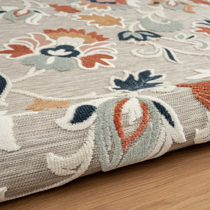5' X 7' Blue And Gray Floral Stain Resistant Indoor Outdoor Area Rug HomeRoots