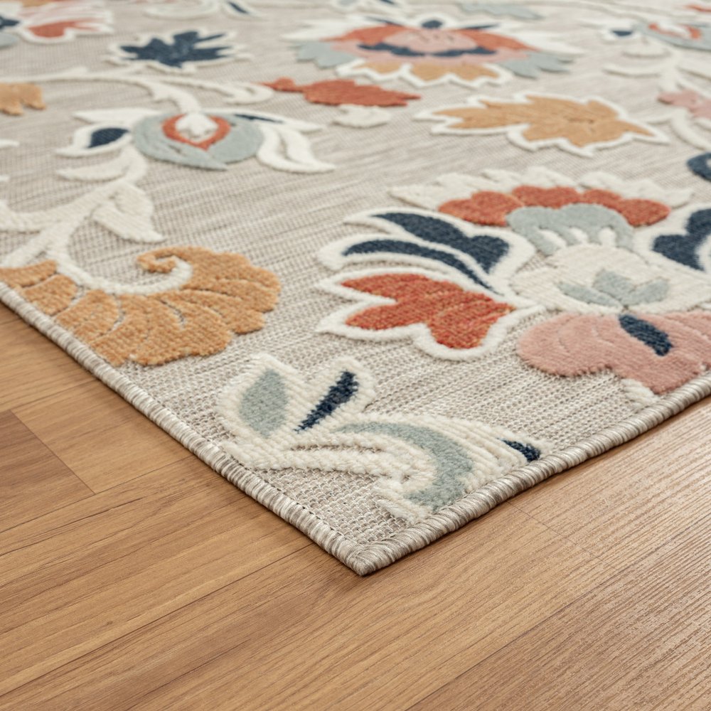5' X 7' Blue And Gray Floral Stain Resistant Indoor Outdoor Area Rug HomeRoots