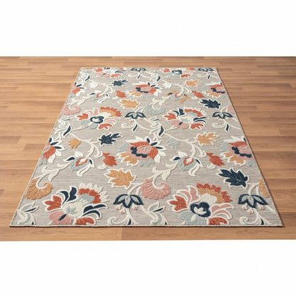 5' X 7' Blue And Gray Floral Stain Resistant Indoor Outdoor Area Rug HomeRoots