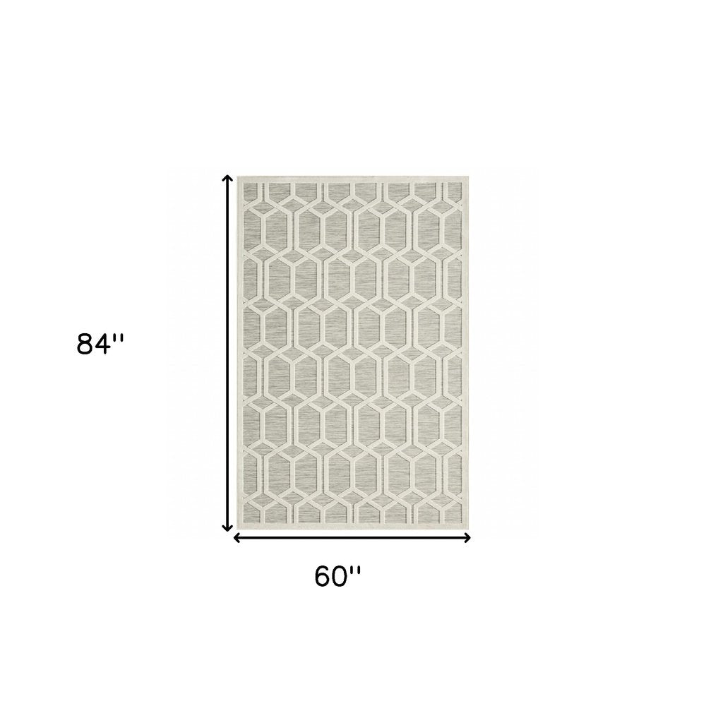5' X 7' Gray And Ivory Geometric Stain Resistant Indoor Outdoor Area Rug HomeRoots