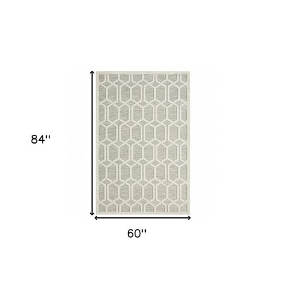5' X 7' Gray And Ivory Geometric Stain Resistant Indoor Outdoor Area Rug HomeRoots