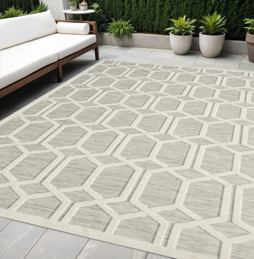 5' X 7' Gray And Ivory Geometric Stain Resistant Indoor Outdoor Area Rug HomeRoots