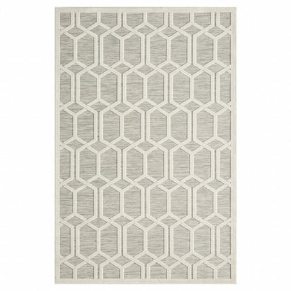 5' X 7' Gray And Ivory Geometric Stain Resistant Indoor Outdoor Area Rug HomeRoots