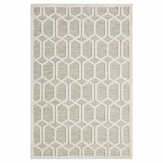 5' X 7' Gray And Ivory Geometric Stain Resistant Indoor Outdoor Area Rug
