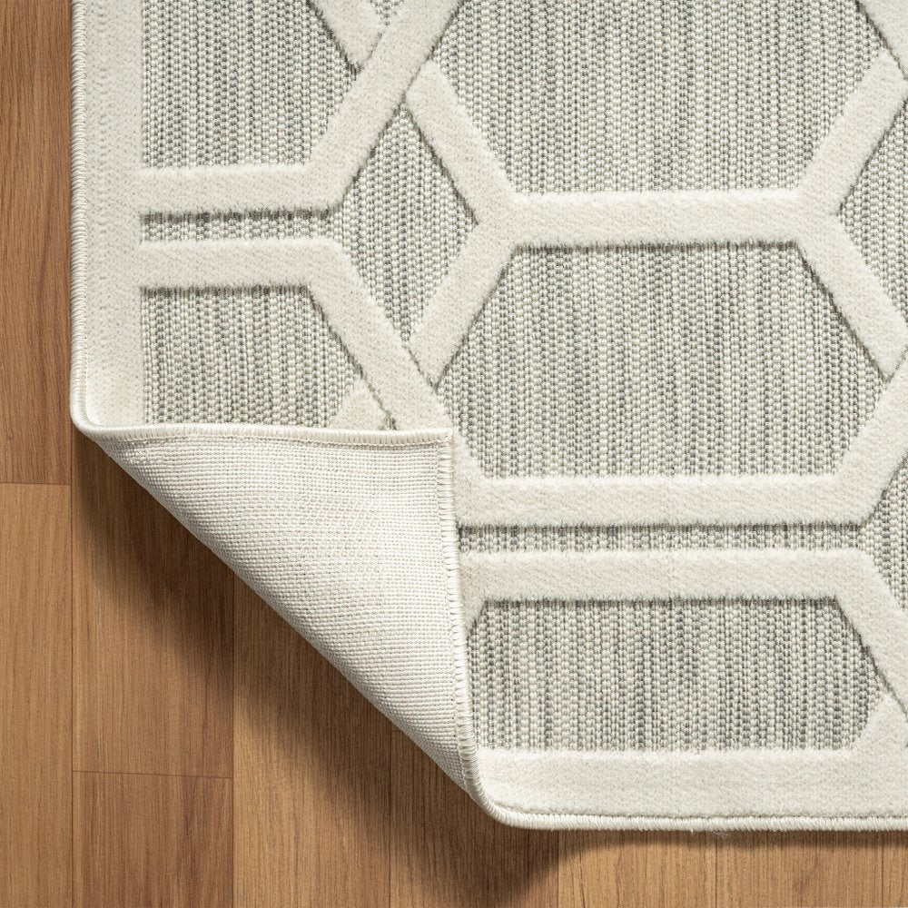 5' X 7' Gray And Ivory Geometric Stain Resistant Indoor Outdoor Area Rug HomeRoots