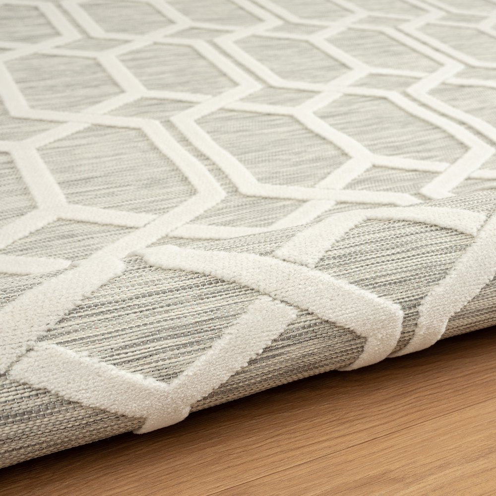 5' X 7' Gray And Ivory Geometric Stain Resistant Indoor Outdoor Area Rug HomeRoots