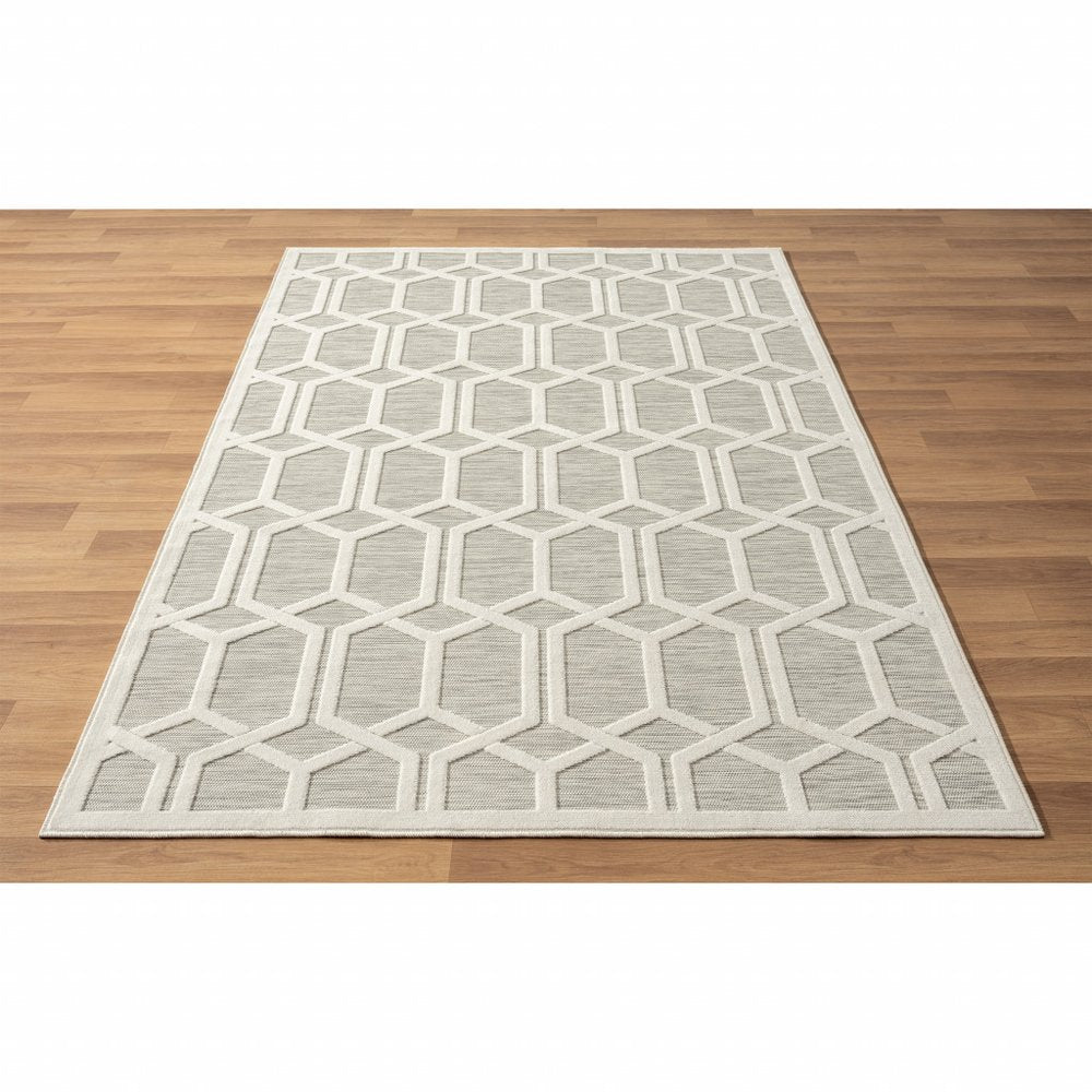 5' X 7' Gray And Ivory Geometric Stain Resistant Indoor Outdoor Area Rug HomeRoots