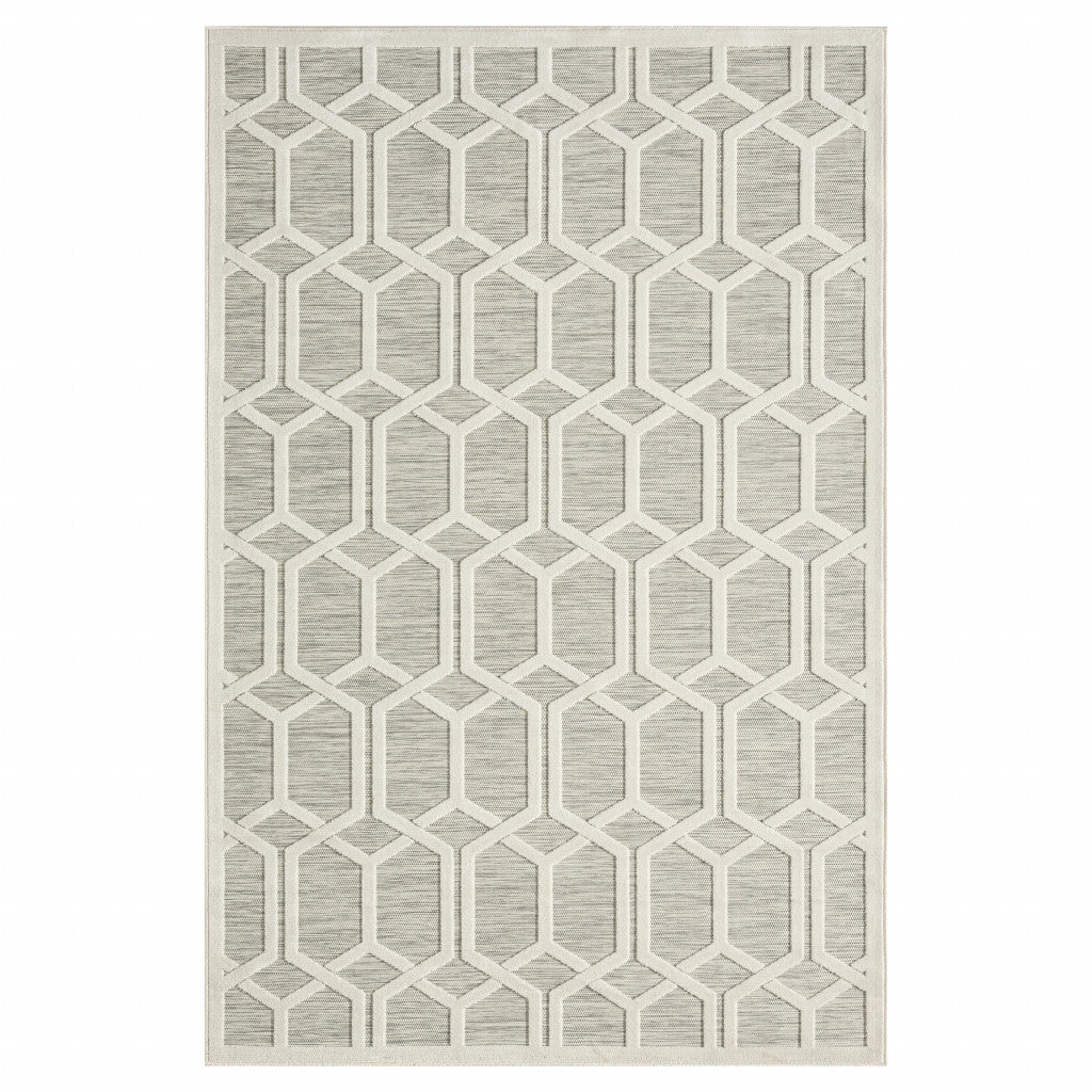 8' X 10' Gray And Ivory Geometric Stain Resistant Indoor Outdoor Area Rug - 0" (L) x 117" (W) x 93" (H)