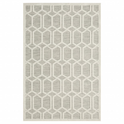 8' X 10' Gray And Ivory Geometric Stain Resistant Indoor Outdoor Area Rug - 0" (L) x 117" (W) x 93" (H)