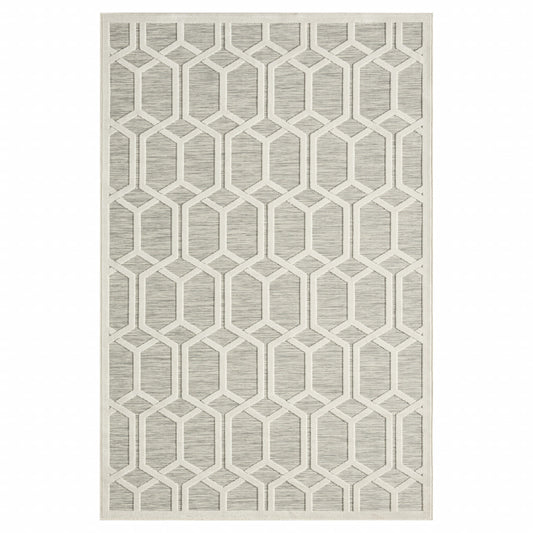 8' X 10' Gray And Ivory Geometric Stain Resistant Indoor Outdoor Area Rug - 0" (L) x 117" (W) x 93" (H)