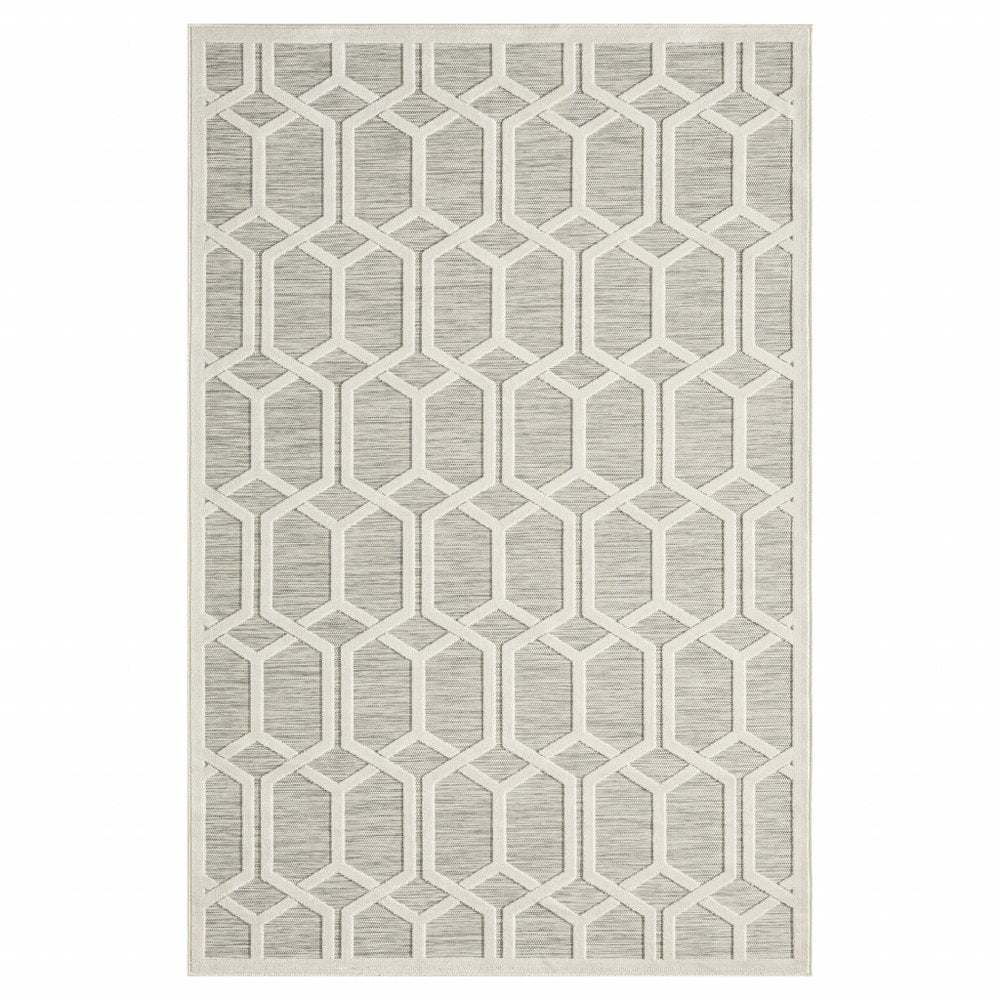 8' X 10' Gray And Ivory Indoor Outdoor Area Rug — view 1