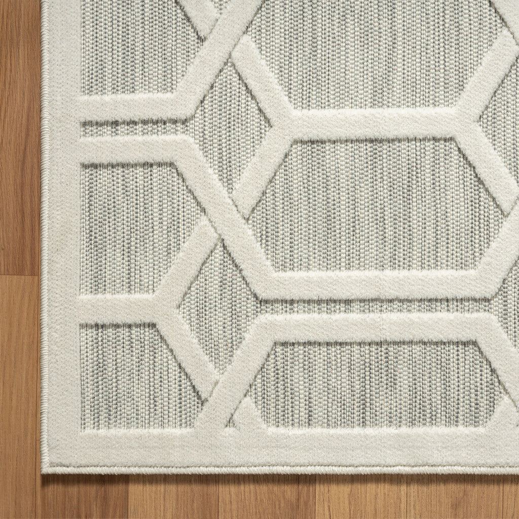 8' X 10' Gray And Ivory Geometric Stain Resistant Indoor Outdoor Area Rug - 0" (L) x 117" (W) x 93" (H)