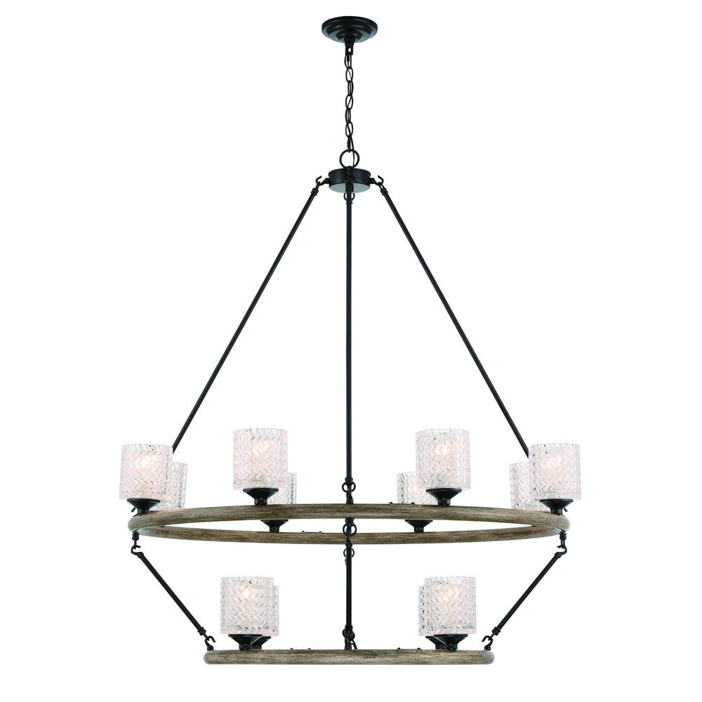 Black Candle Style Twelve Light Metal Dimmable Chandelier With White Shades — view 6