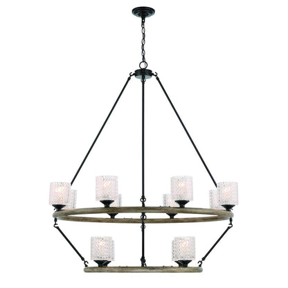 Black Candle Style Twelve Light Metal Dimmable Chandelier With White Shades