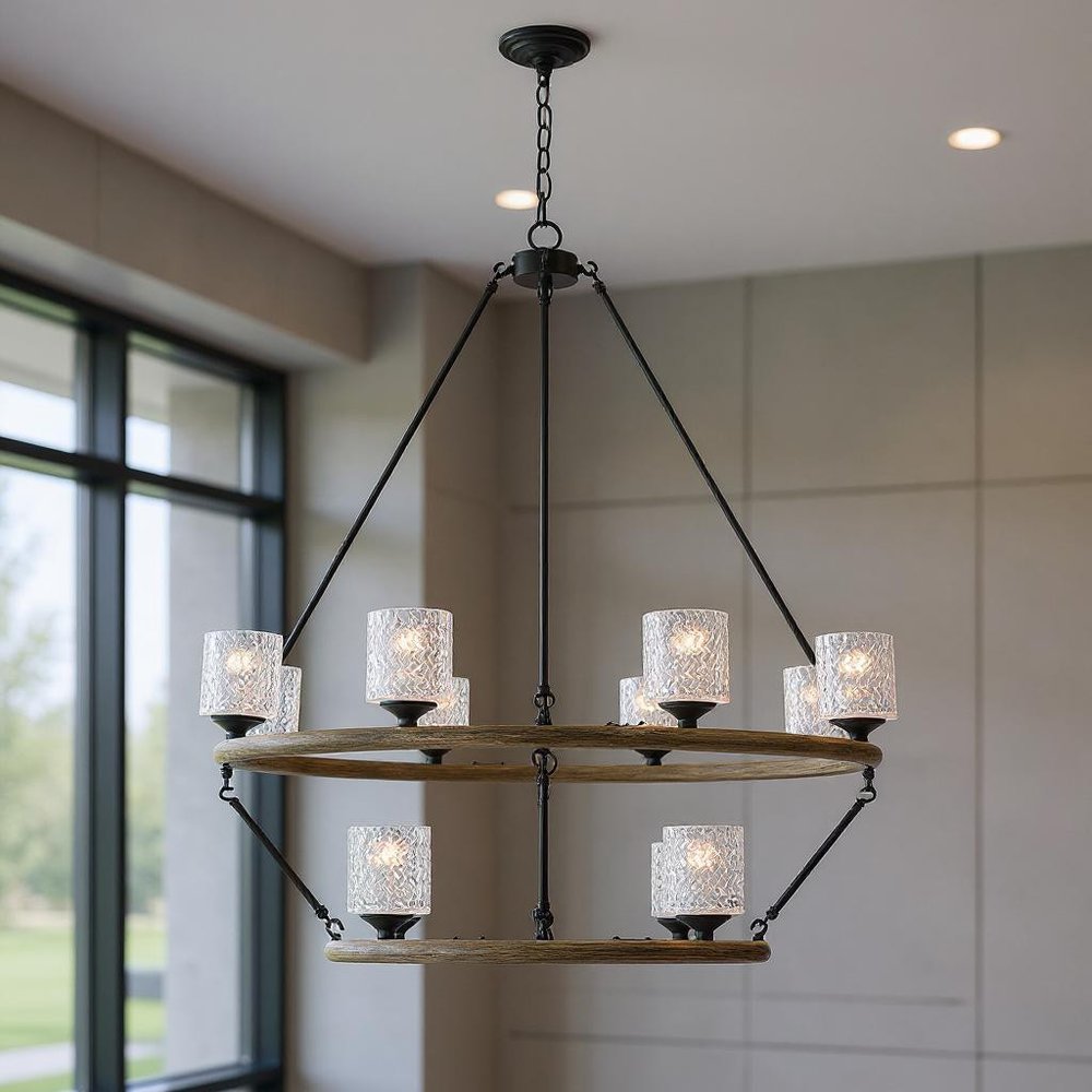 Black Candle Style Twelve Light Metal Dimmable Chandelier With White Shades — view 8