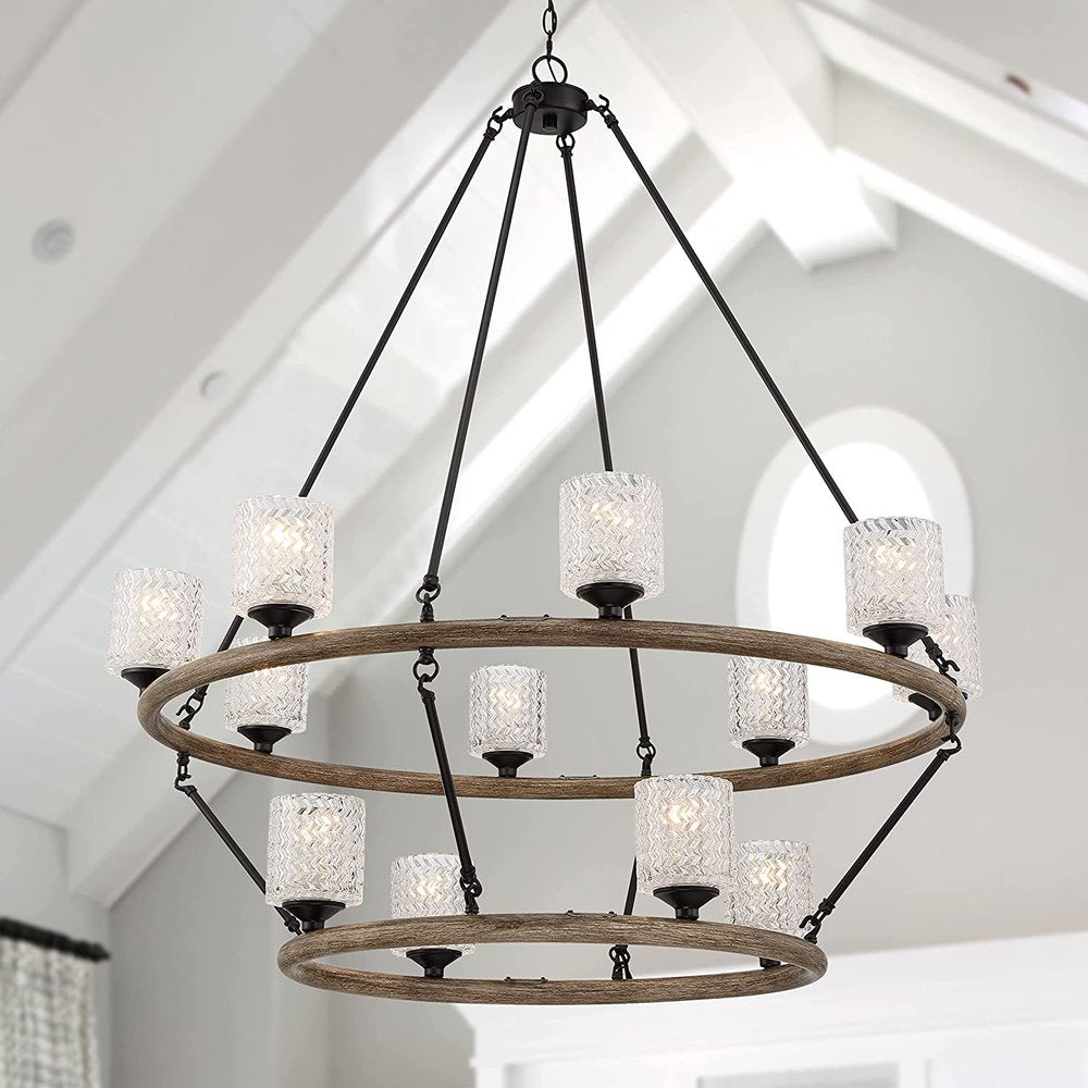 Black Candle Style Twelve Light Metal Dimmable Chandelier With White Shades — view 1
