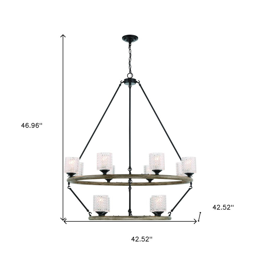 Black Candle Style Twelve Light Metal Dimmable Chandelier With White Shades — view 7