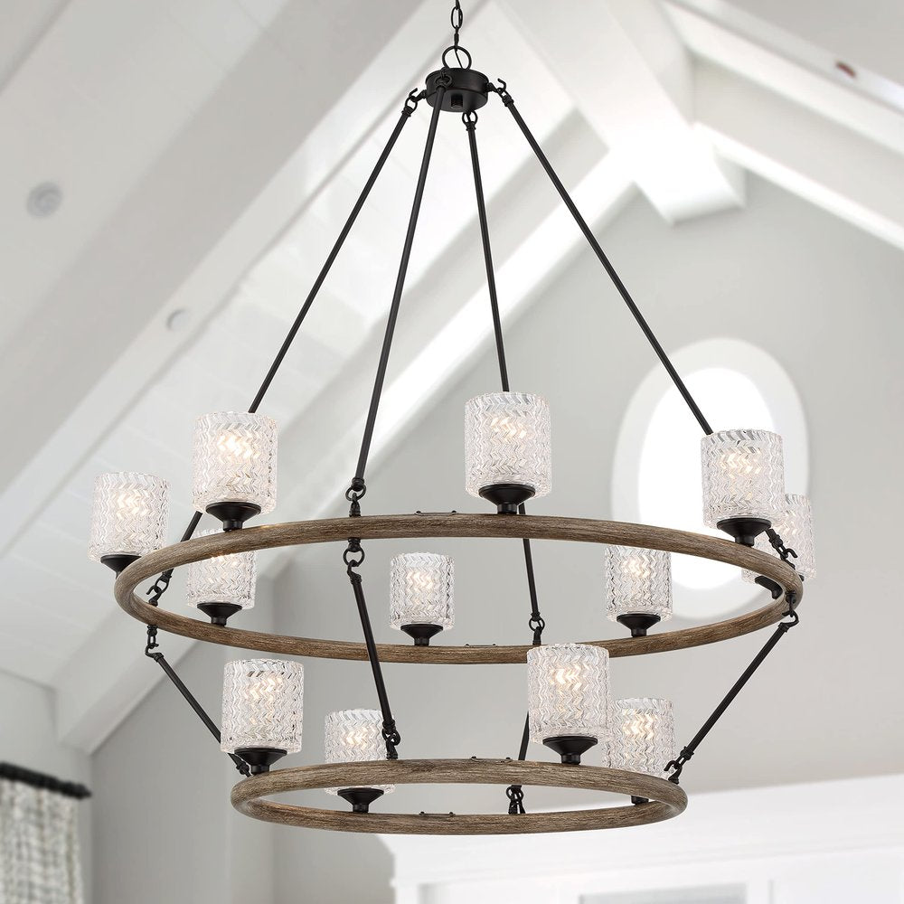 Black Candle Style Twelve Light Metal Dimmable Chandelier With White Shades — view 2
