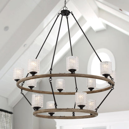Black Candle Style Twelve Light Metal Dimmable Chandelier With White Shades