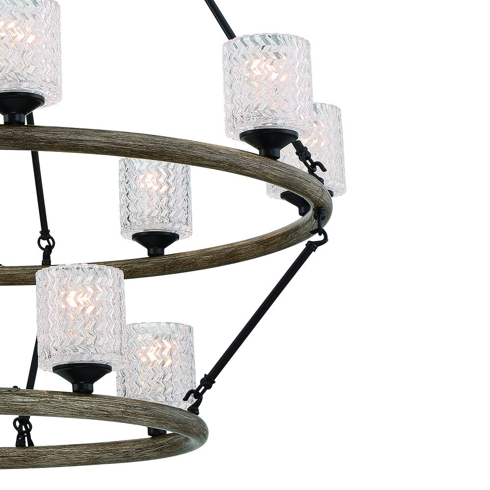 Black Candle Style Twelve Light Metal Dimmable Chandelier With White Shades — view 4