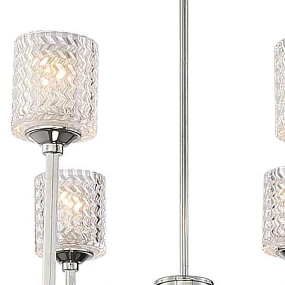 Silver Candle Style Six Light Metal Dimmable Chandelier With Clear Shades — view 3