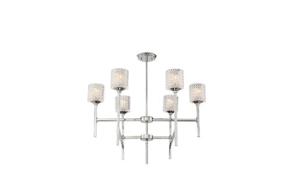Silver Candle Style Six Light Metal Dimmable Chandelier With Clear Shades