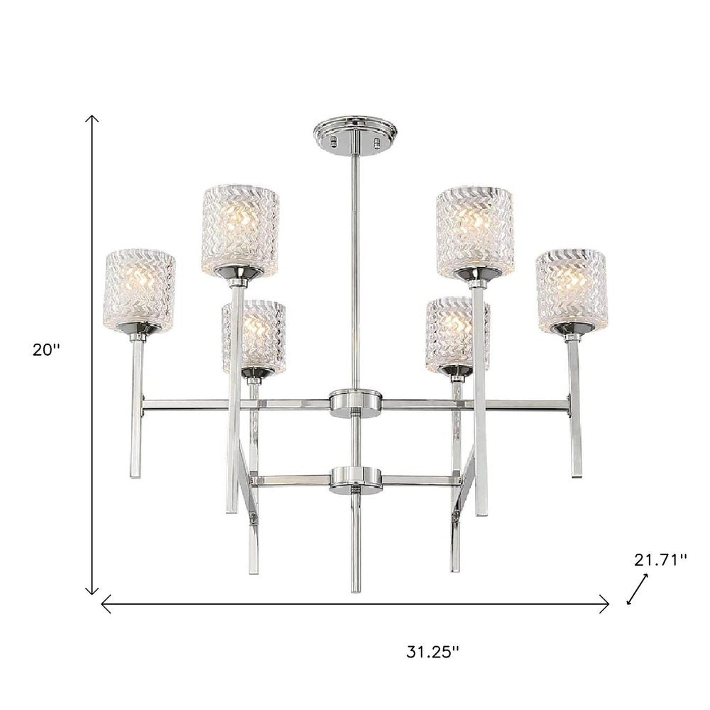 Silver Candle Style Six Light Metal Dimmable Chandelier With Clear Shades — view 6