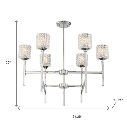 Silver Candle Style Six Light Metal Dimmable Chandelier With Clear Shades