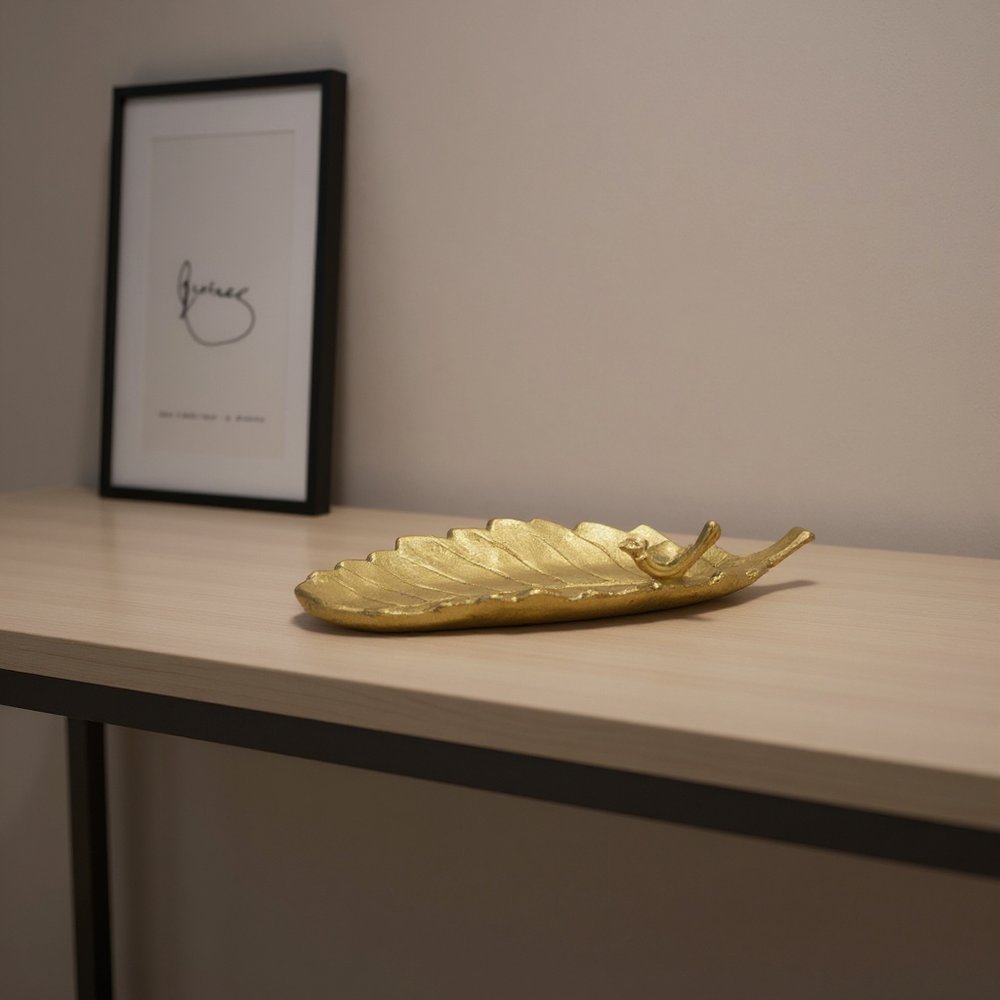 10" Gold Cast Iron Leaf Vanity Tray HomeRoots