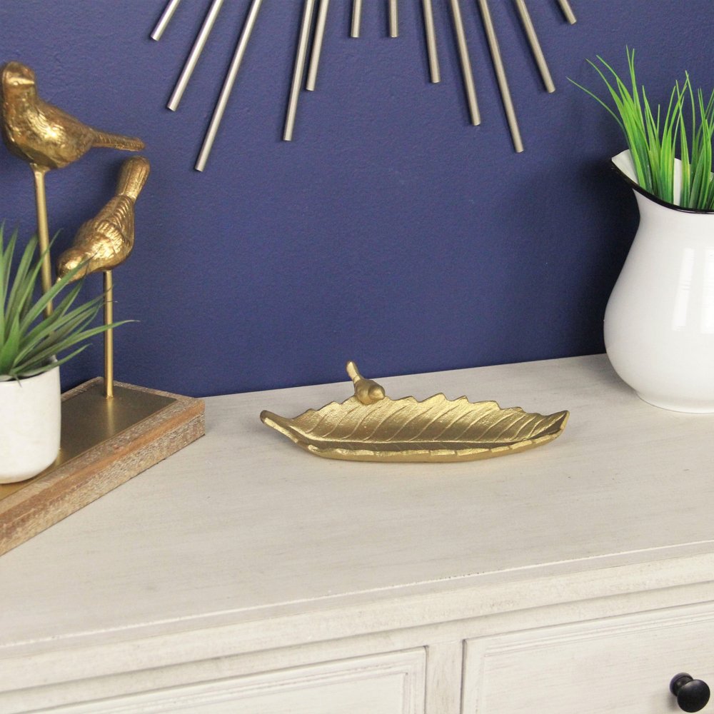 10" Gold Cast Iron Leaf Vanity Tray HomeRoots