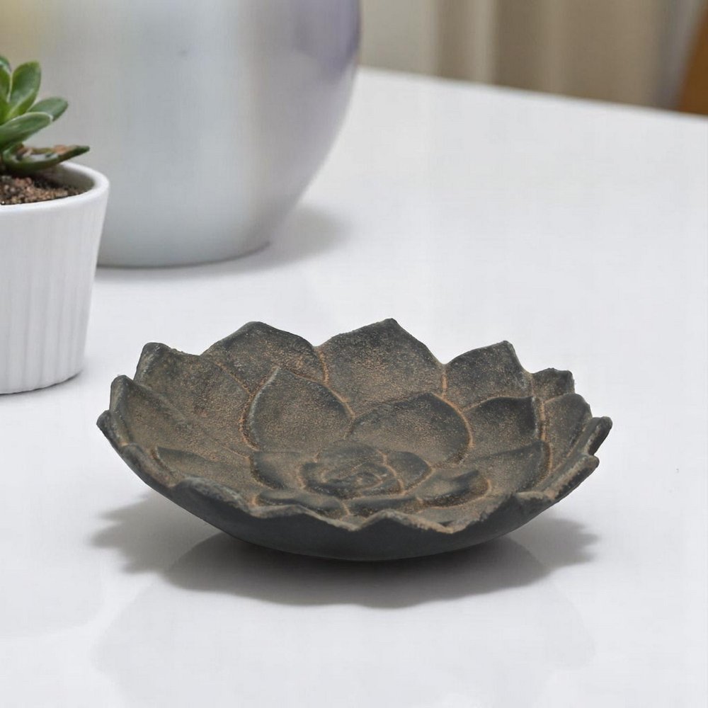 6" Black Lotus Flower Metal Handmade Tray HomeRoots