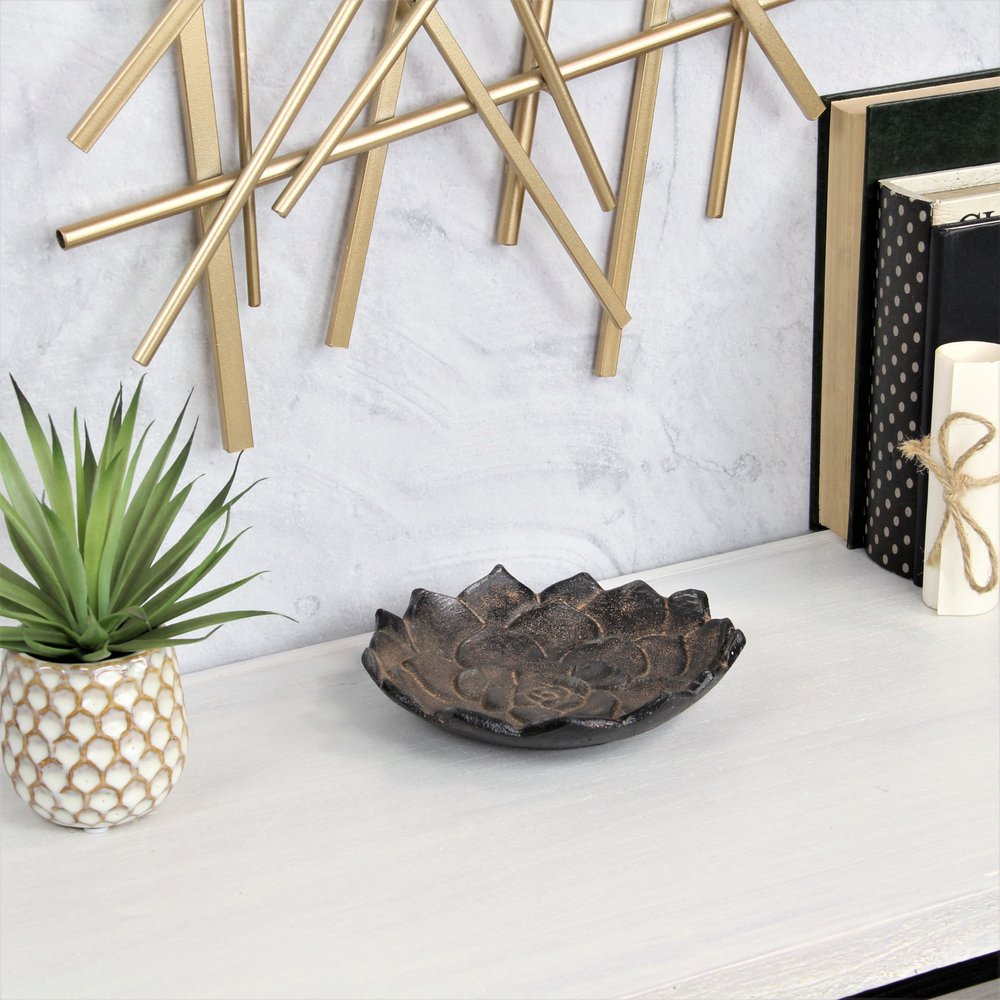 6" Black Lotus Flower Metal Handmade Tray HomeRoots