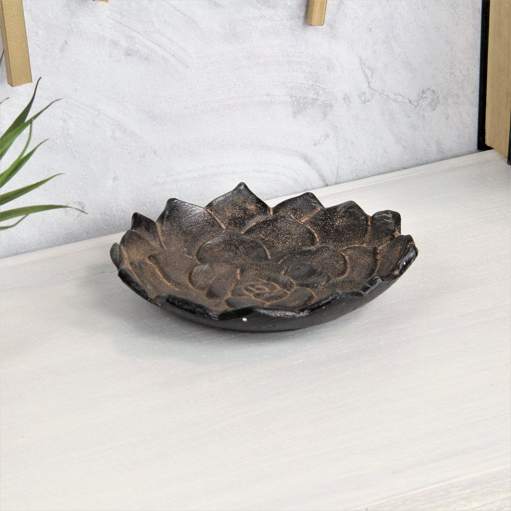 6" Black Lotus Flower Metal Handmade Tray HomeRoots