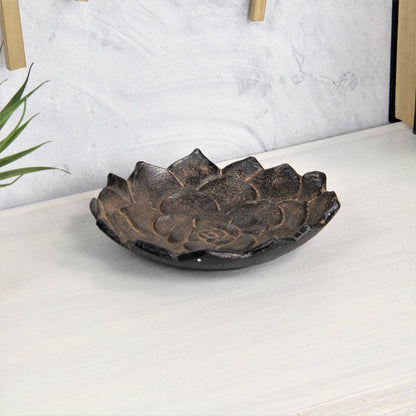 6" Black Lotus Flower Metal Handmade Tray HomeRoots