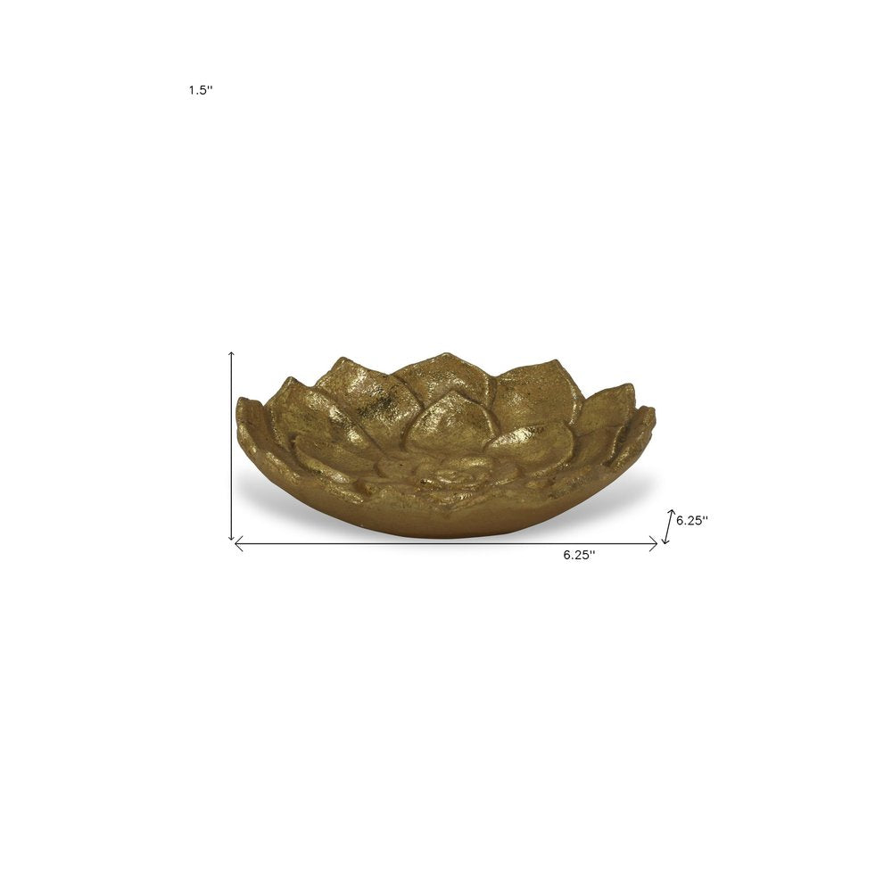 6" Gold Lotus Flower Metal Lotus Leaf Handmade Vanity Tray HomeRoots