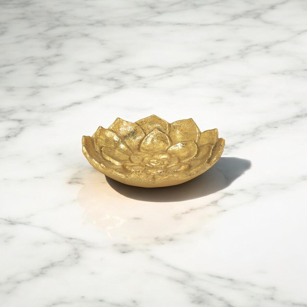 6" Gold Lotus Flower Metal Lotus Leaf Handmade Vanity Tray HomeRoots