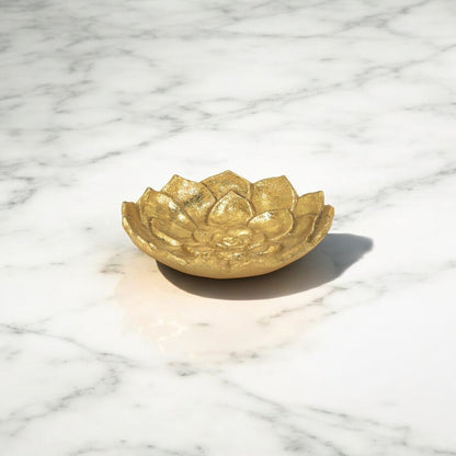 6" Gold Lotus Flower Metal Lotus Leaf Handmade Vanity Tray HomeRoots