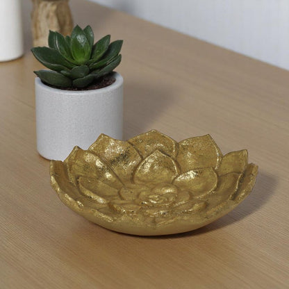 6" Gold Lotus Flower Metal Lotus Leaf Handmade Vanity Tray HomeRoots
