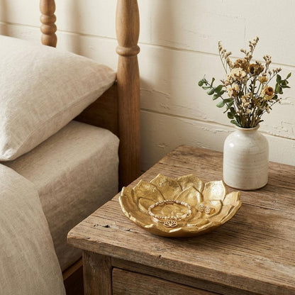 6" Gold Lotus Flower Metal Lotus Leaf Handmade Vanity Tray HomeRoots