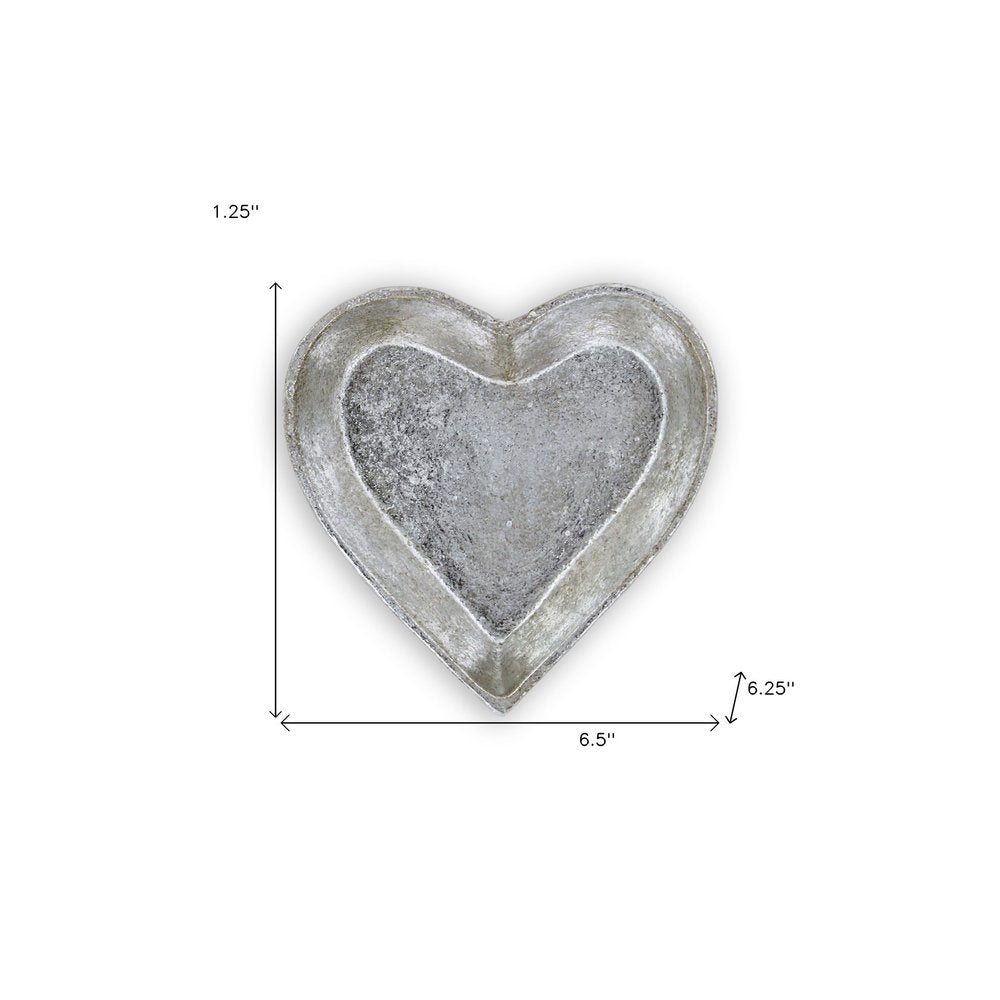 7" Silver Heart Cast Iron Handmade Vanity Tray HomeRoots