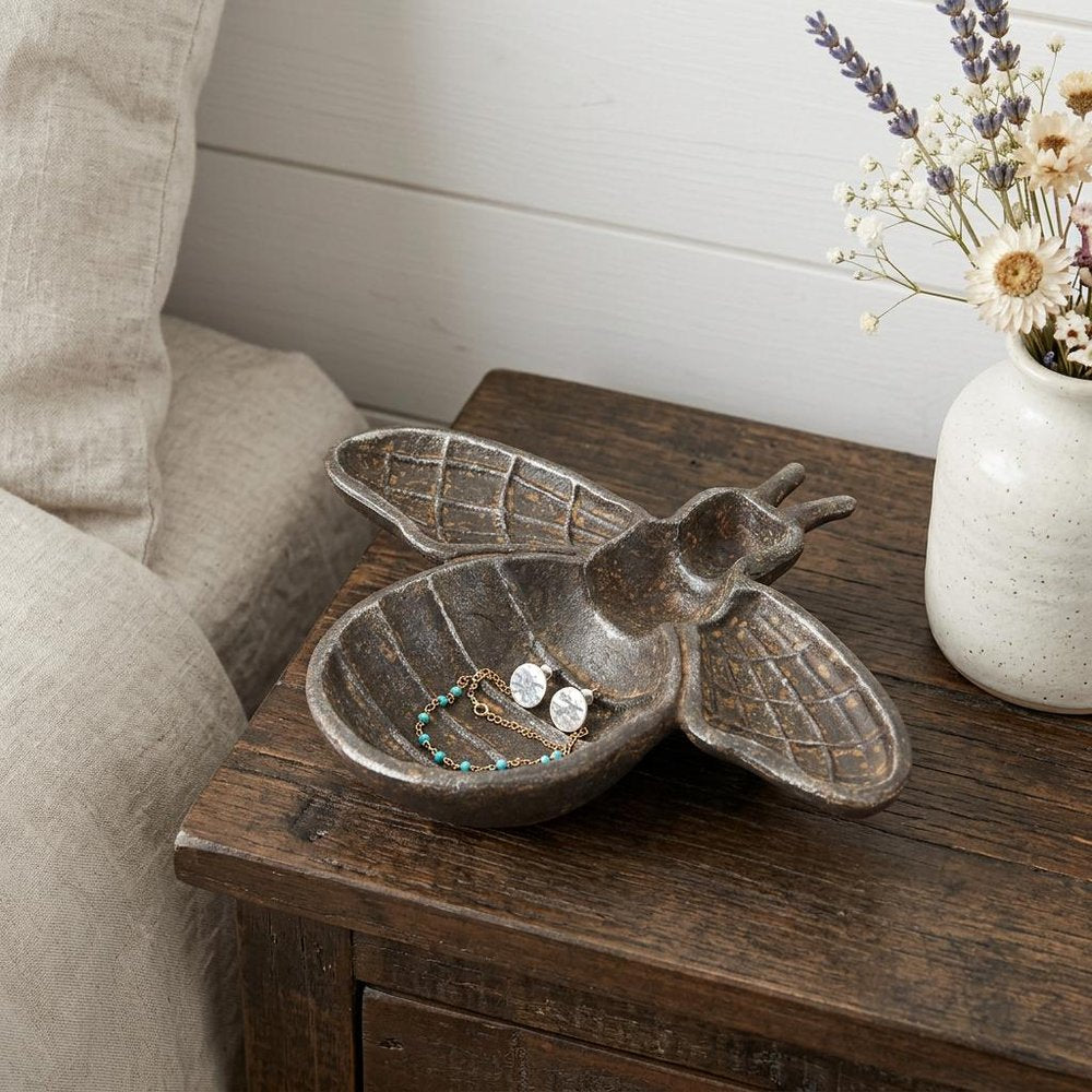 8" Gray Bumble Bee Metal Handmade Tray HomeRoots