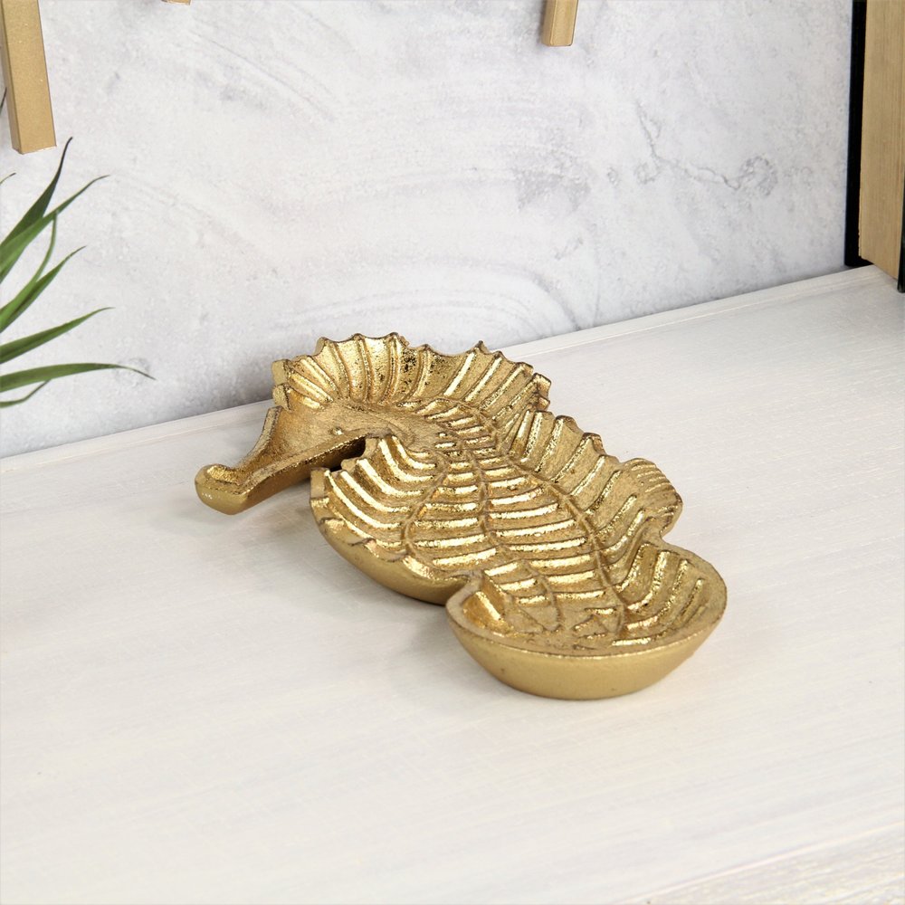 10" Gold Sea Horse Cast Iron Vanity Tray HomeRoots
