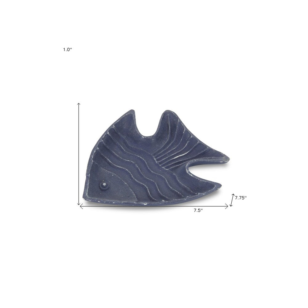 8" Blue Angel Fish Cast Iron Vanity Tray Tray HomeRoots