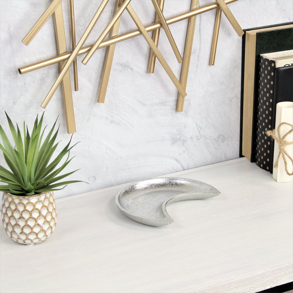 7" Silver Crescent Cast Iron Vanity Tray HomeRoots