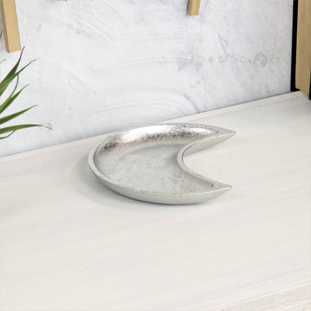 7" Silver Crescent Cast Iron Vanity Tray HomeRoots