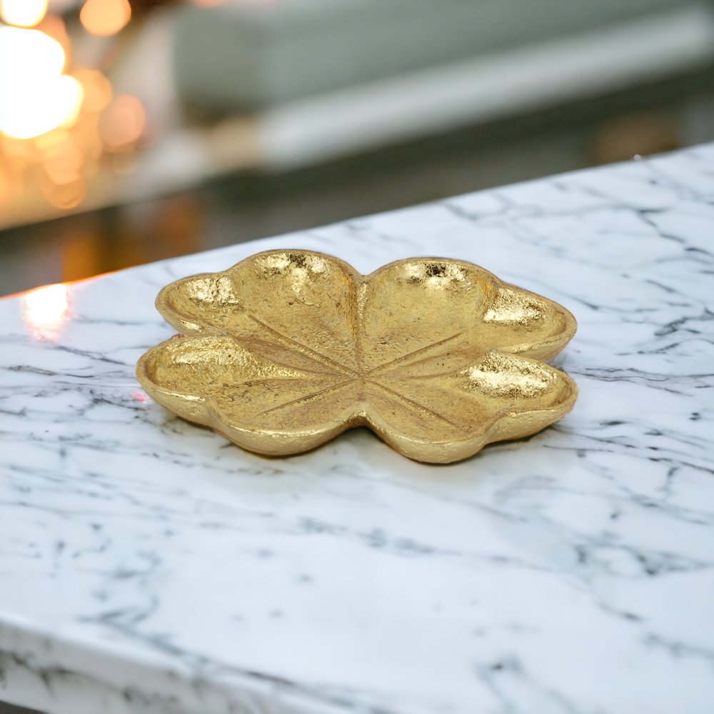 7" Gold Shamrock Metal Handmade Vanity Tray HomeRoots
